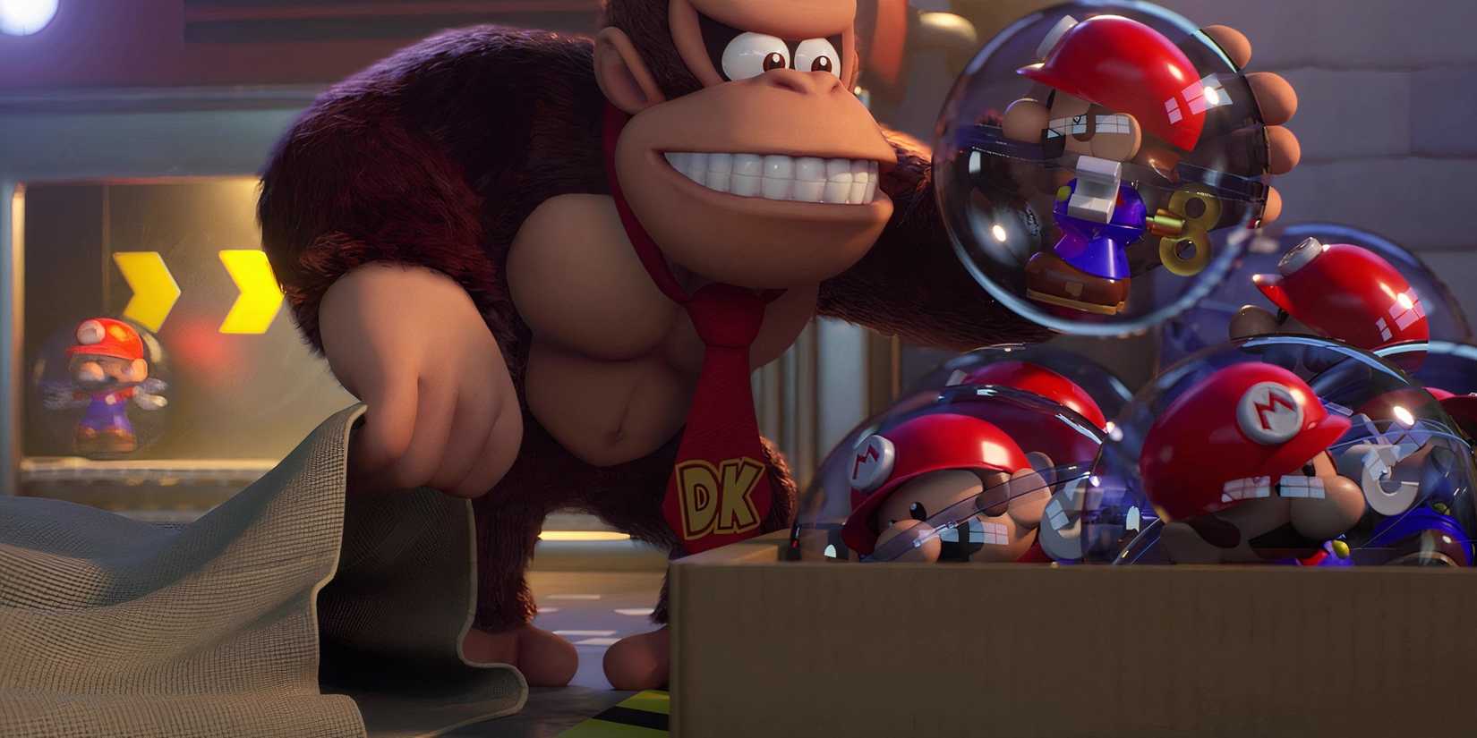 Donkey Kong stealing toys in Mario vs. Donkey Kong