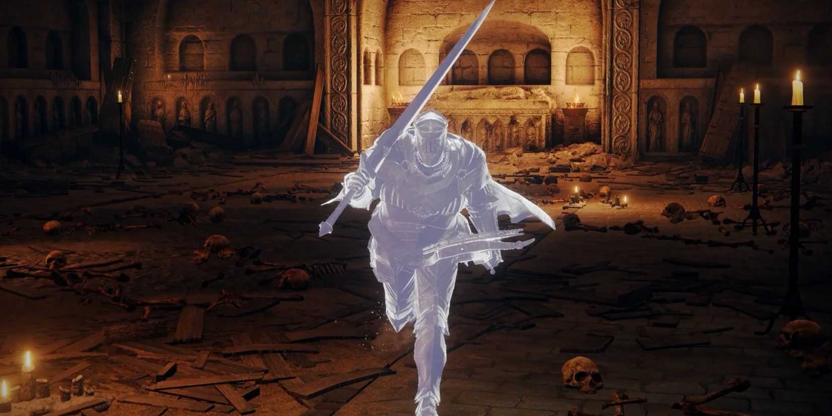 Elden Ring Blackgaol Knight running towards the viewer