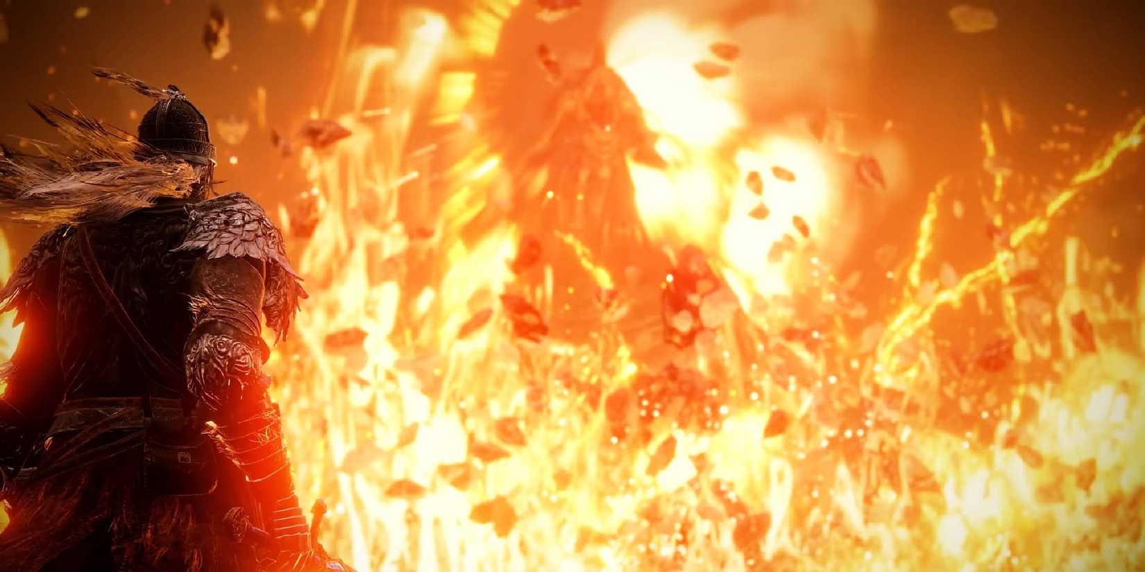 elden ring shadow of the erdtree dlc character in front of fire