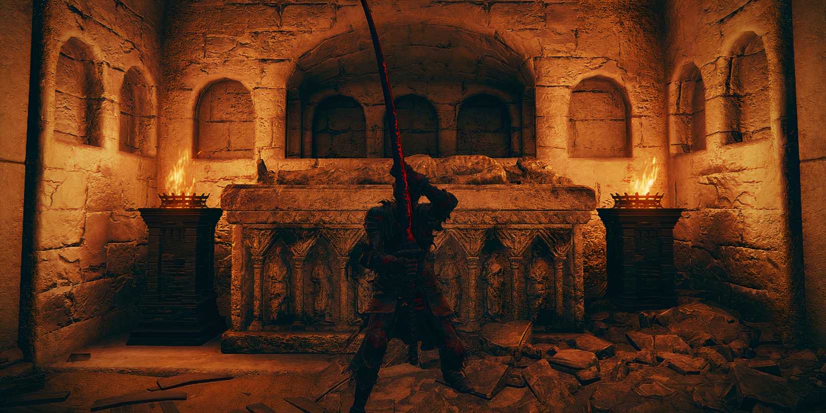 Elden Ring Shadow of the Erdtree Eastern Nameless Mausoleum Rakshasa Helm Armor Gauntlet Greaves Great Katana