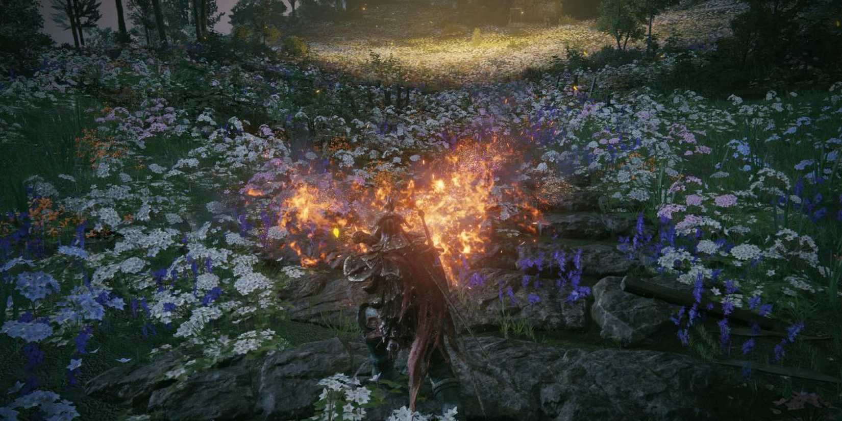 The player character wielding the Firespark Perfume Bottle weapon in Elden Ring: Shadow of the Erdtree.