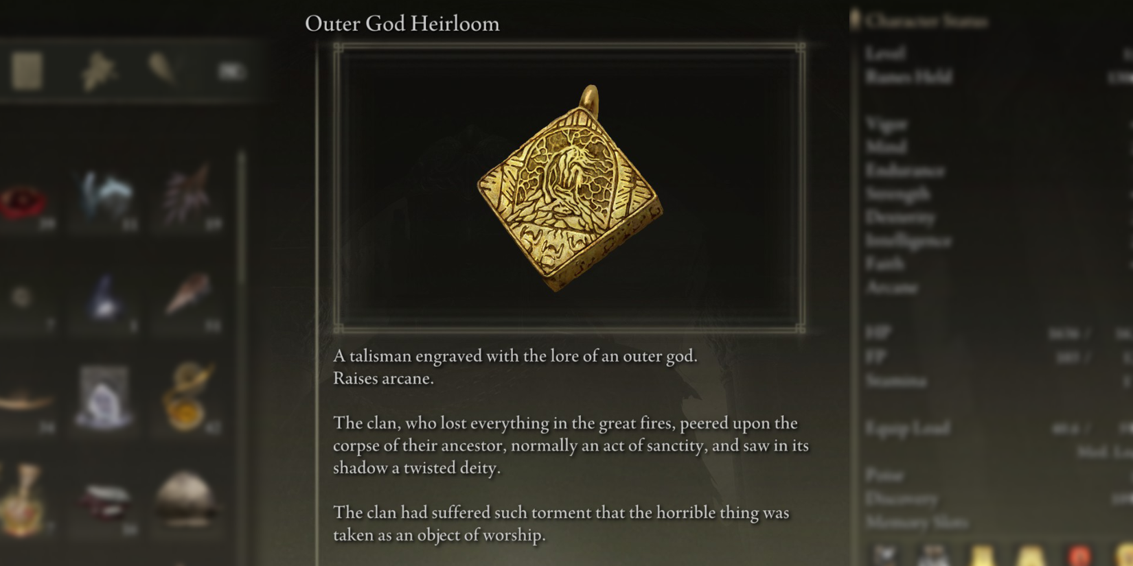 Elden Ring Shadow of the Erdtree Outer Gods Heirloom Talisman Item Description