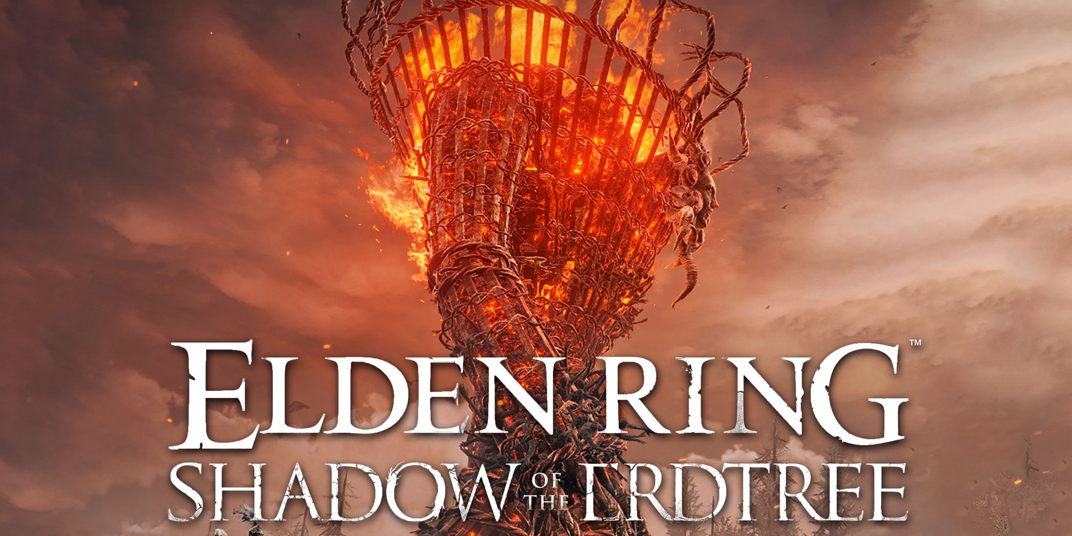 Elden Ring Shadow of the Erdtree white logo over Furnace Golem screenshot