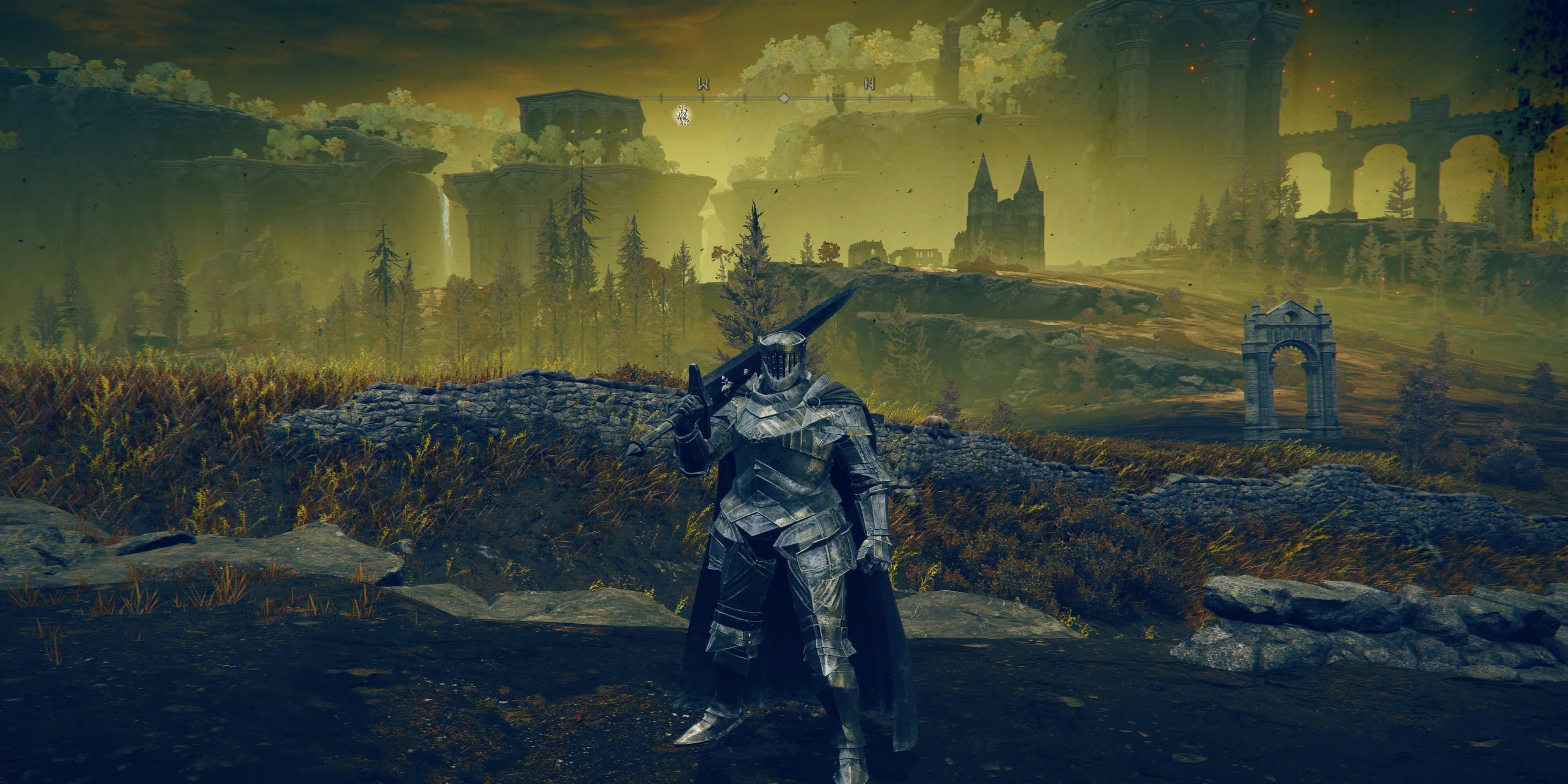 The player wears the Armor of Solitude and holds the Greatsword of Solitude 