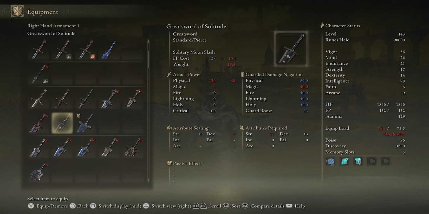 The Greatsword Of Solitude In The Inventory 