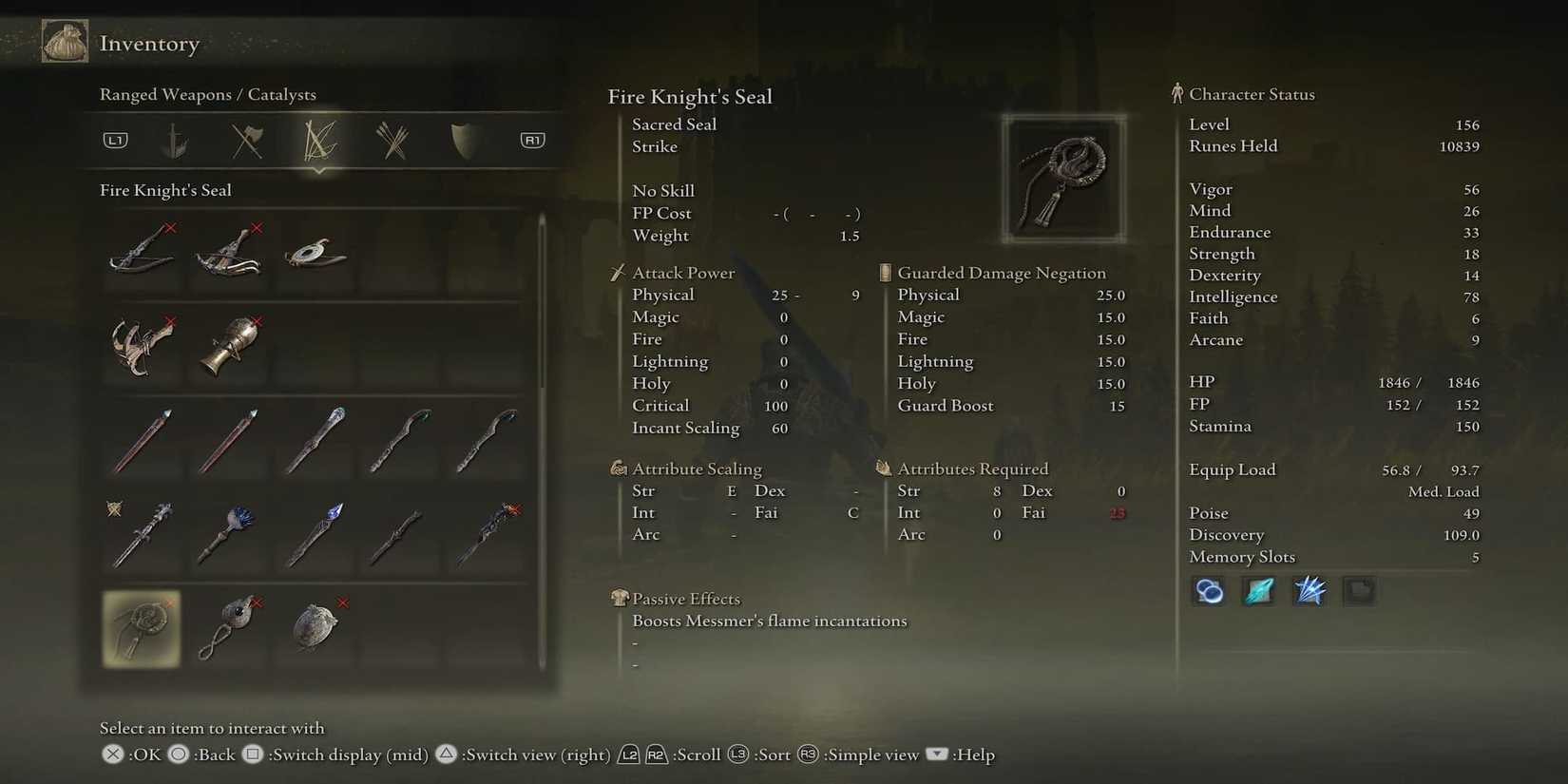 The Fire Knight's Seal In The Player's Inventory 