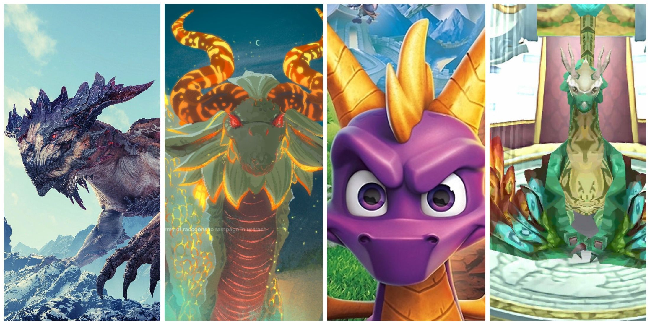 Dragons from God of War, Breath of the Wild, Spyro, and Rune Factory 4