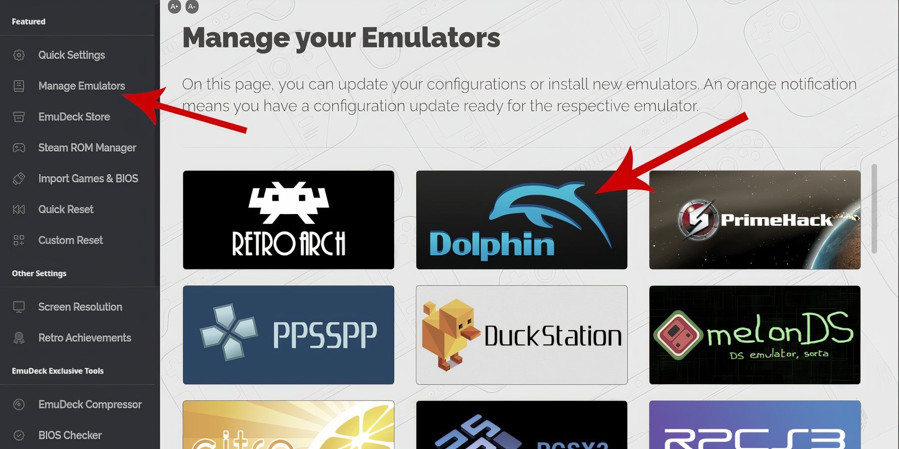 EmuDeck - Manage Emulators select Dolphin