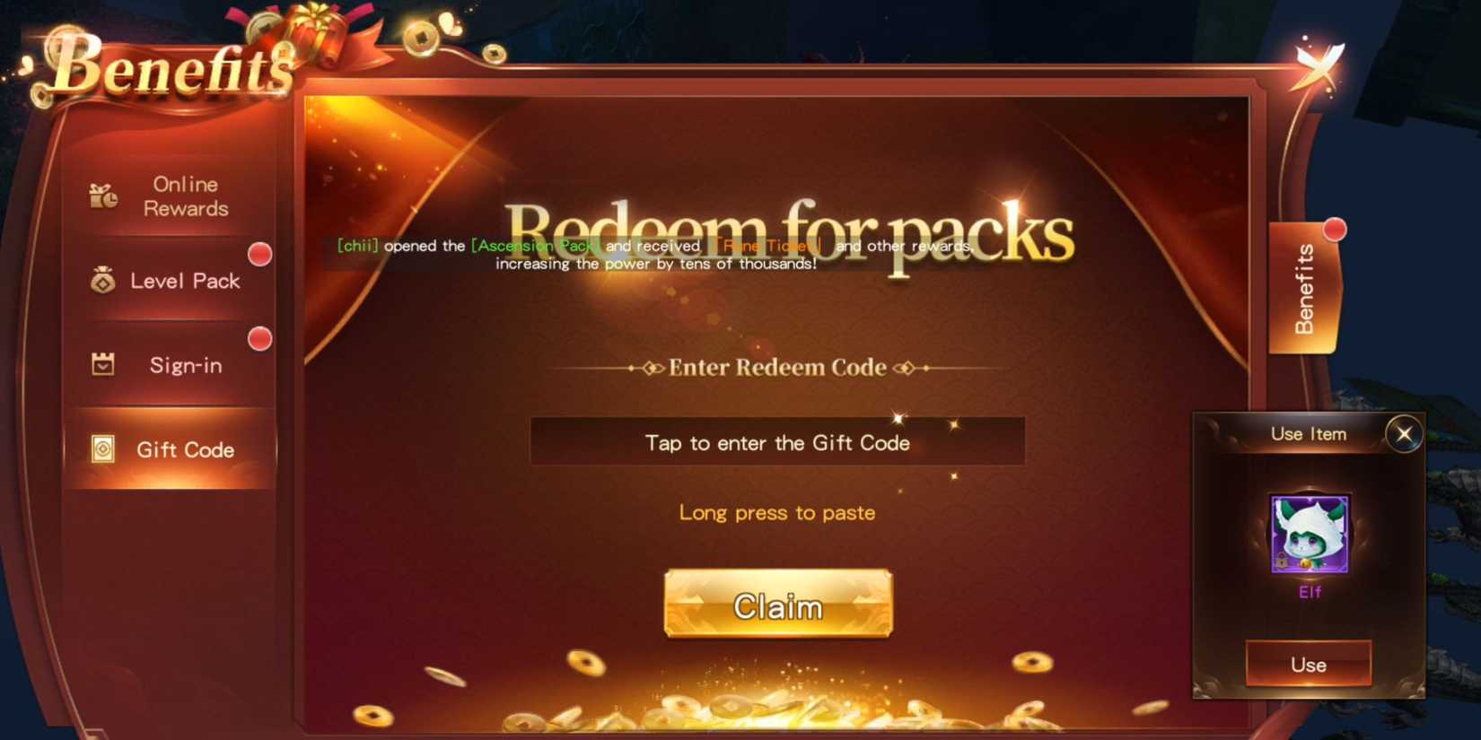 Era of Warfare the codes tab