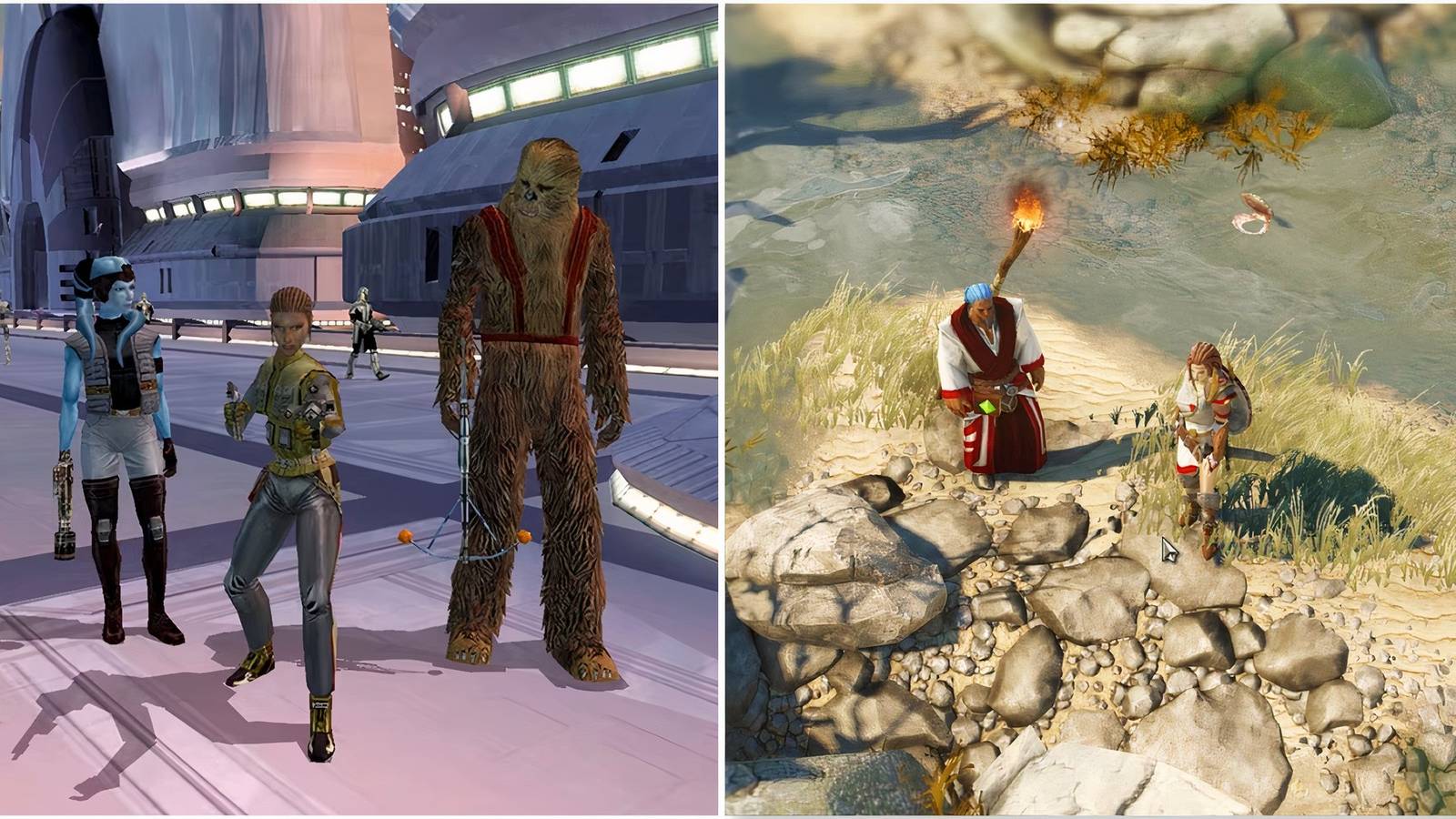 Exploring a city with your party in Star Wars Knights Of The Old Republic and Exploring the world in Divinity Original Sin