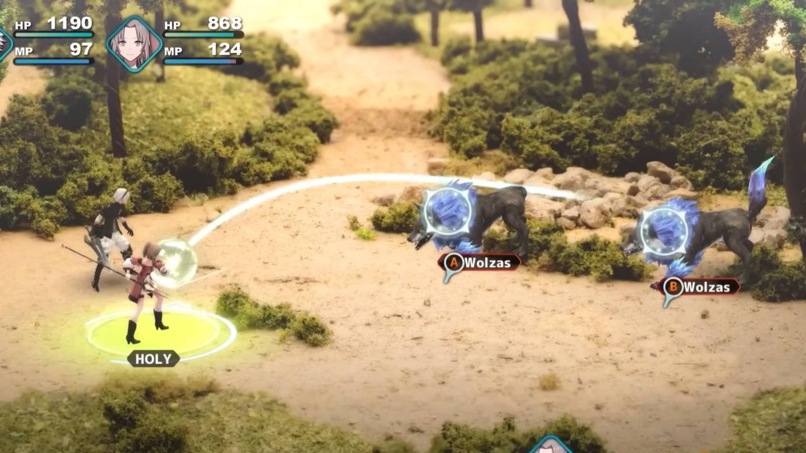 A player using trajectory to aim an attack in Fantasian: Neo Dimension