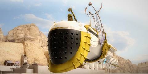 Fantasian Uzra Luxury Cruiser Ship in desert during daytime