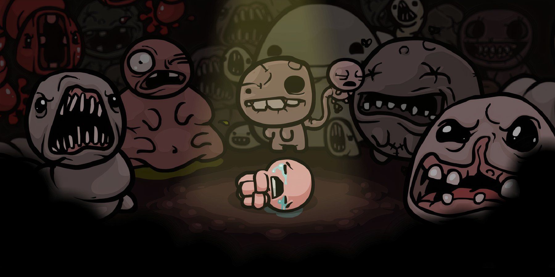 Isaac scared and crying of horrifying creatures around him