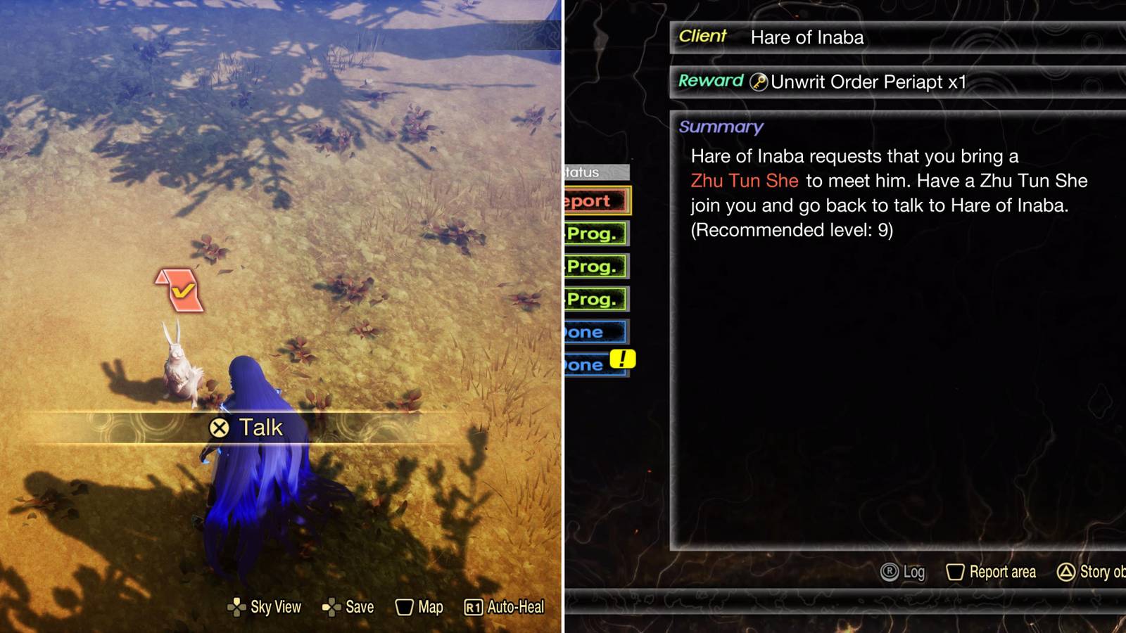 The Player Talking To The Hare Of Inaba & The Quest In The Menu 