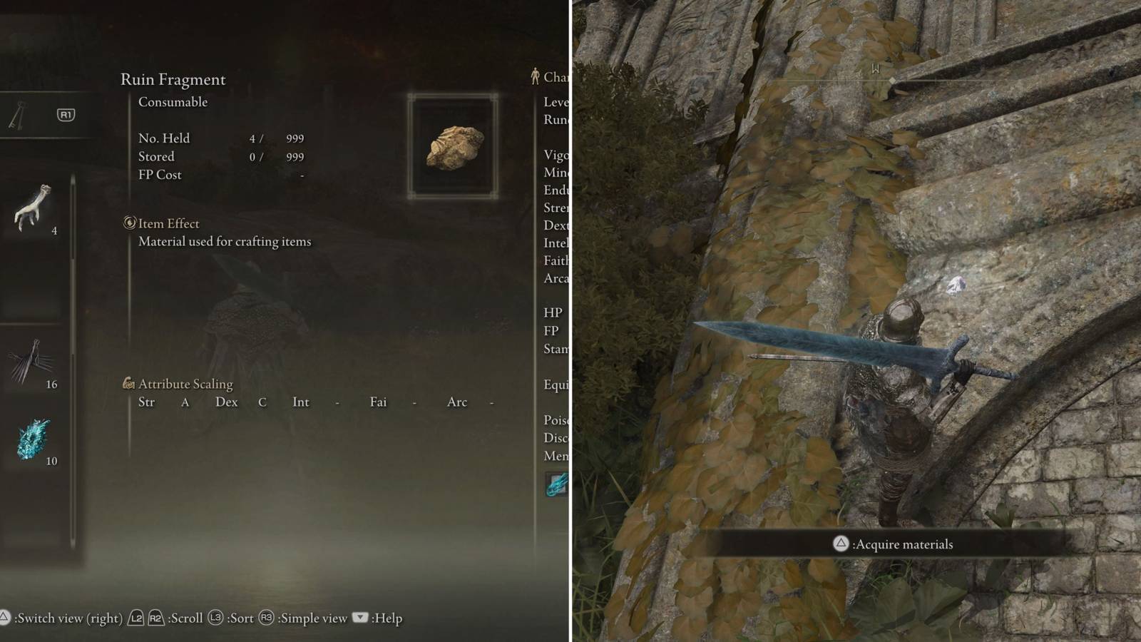 Ruin Fragments In The Menu & The Player Picking Up A Ruin Fragment