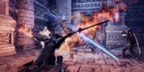 the party from stranger of paradise battling enemies