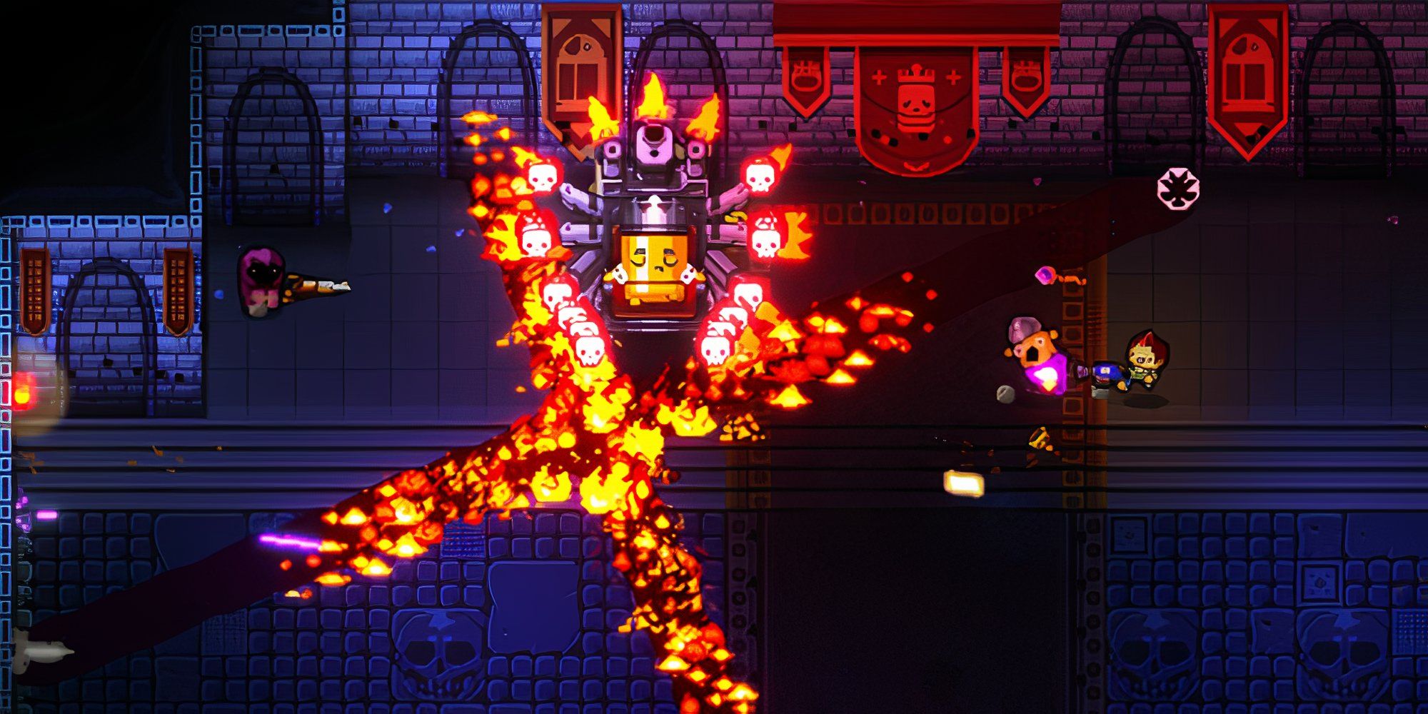 Fighting a boss in Enter The Gungeon