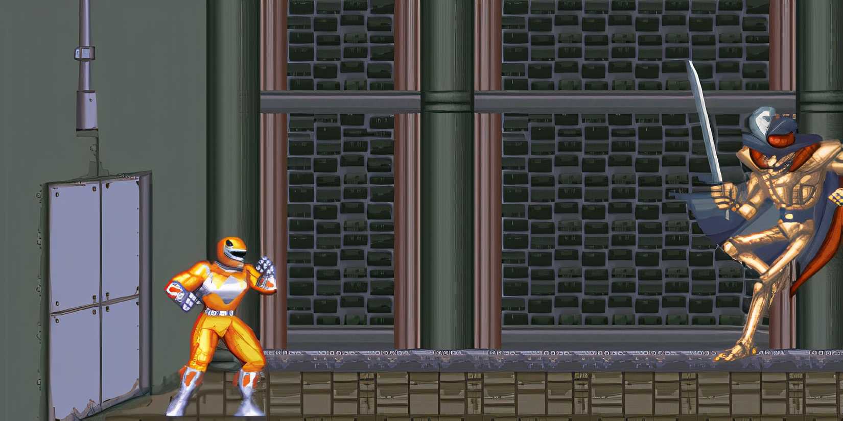 Fighting a boss in Mighty Morphin Power Rangers