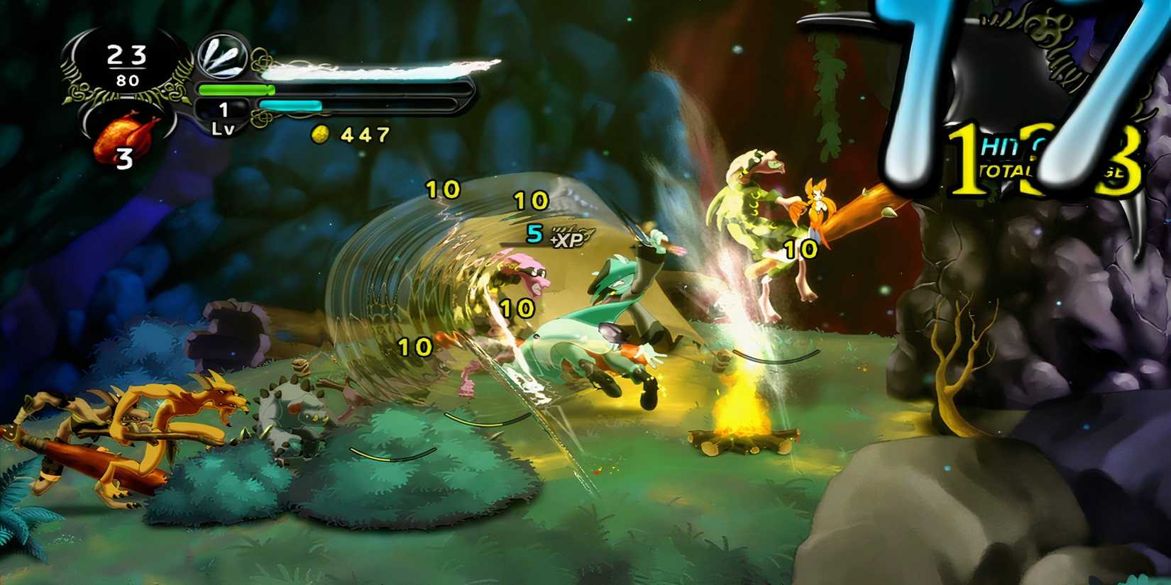 Fighting enemies in Dust An Elysian Tale