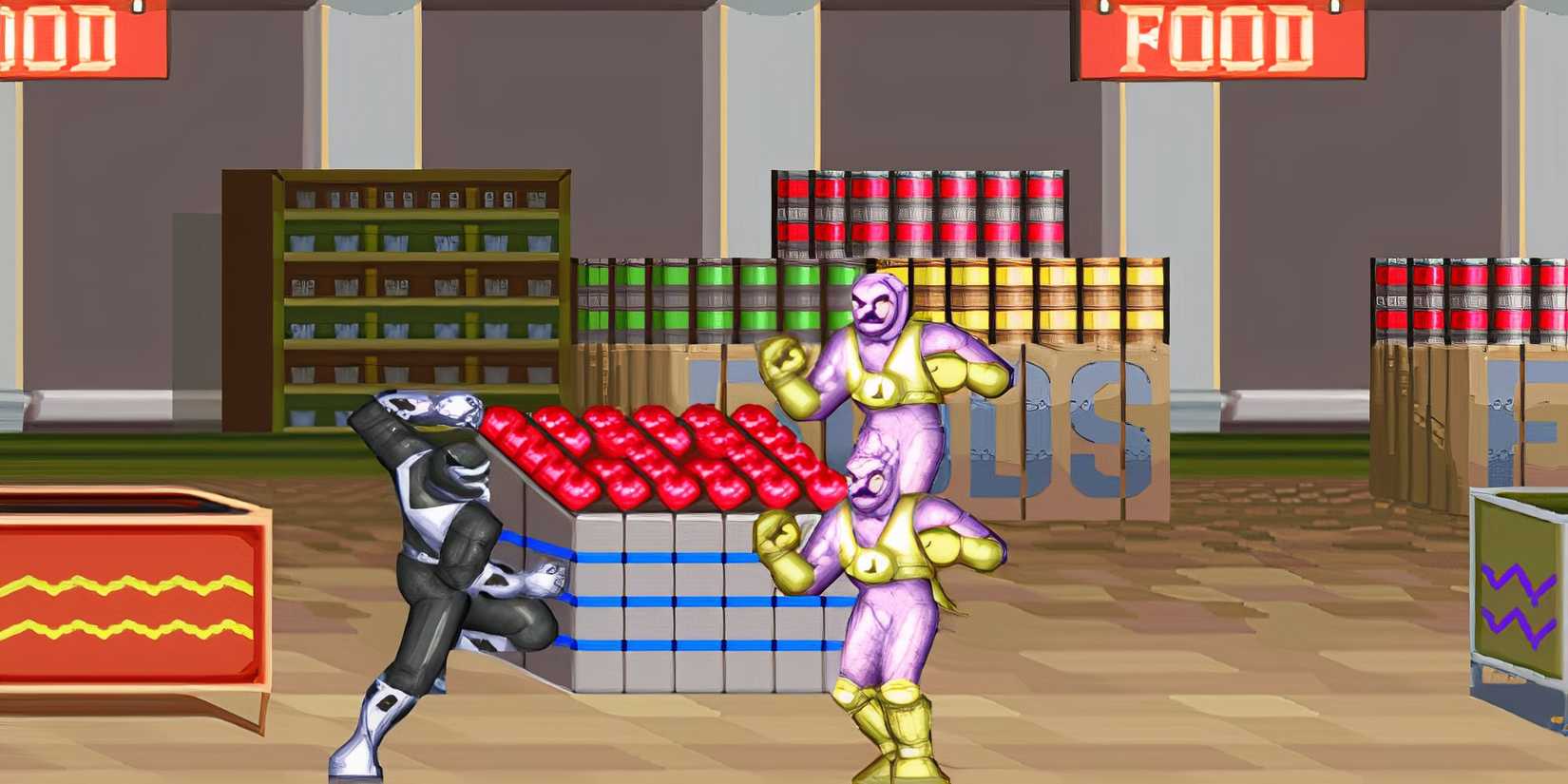 Fighting enemies in Mighty Morphin Power Rangers The Movie