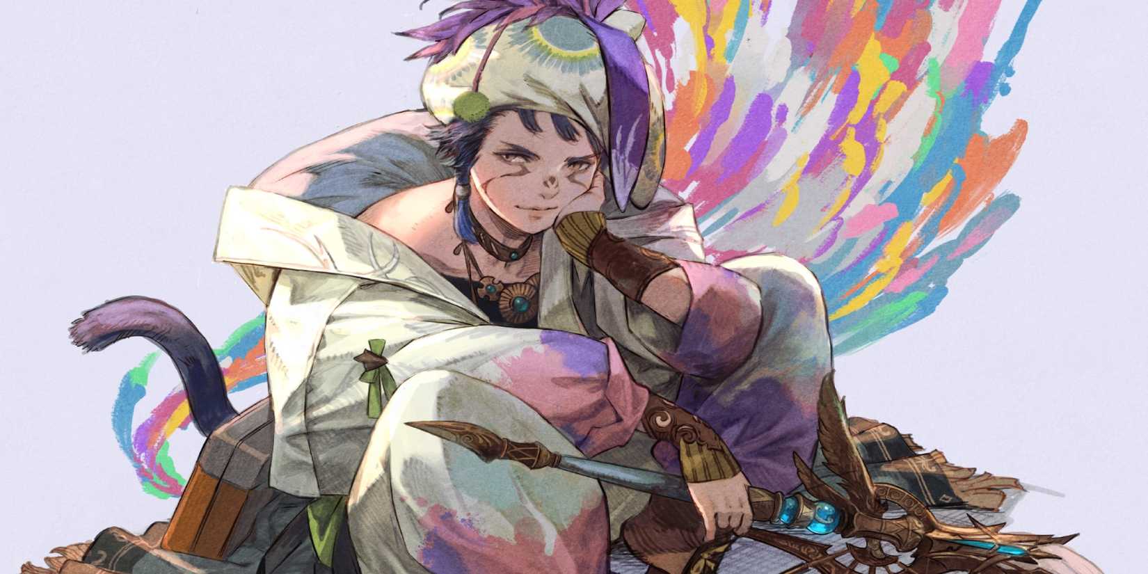 Official art of a male miqo'te Pictomancer from Final Fantasy 14: Dawntrail.