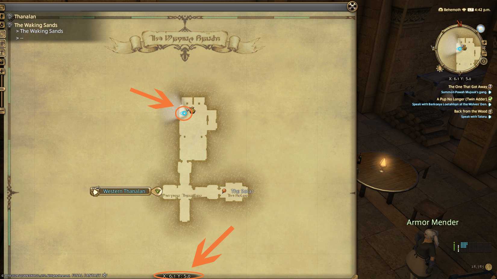 final fantasy 14 waking sands map primal quest