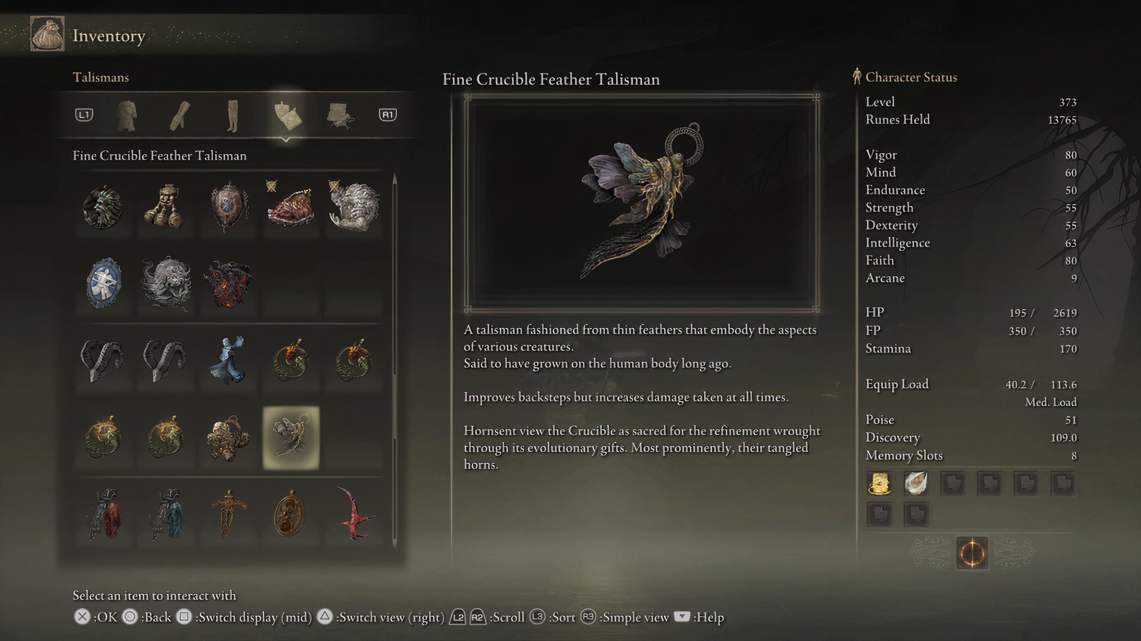 Fine Crucible Feather Talisman Information in Shadow of the Erdtree