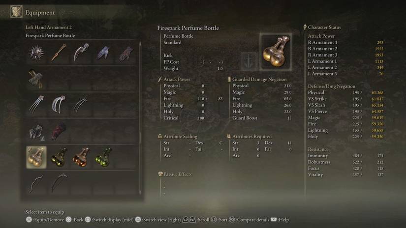 Firespark Perfume Bottle Overview Stat Requirements, Effects, & Skill