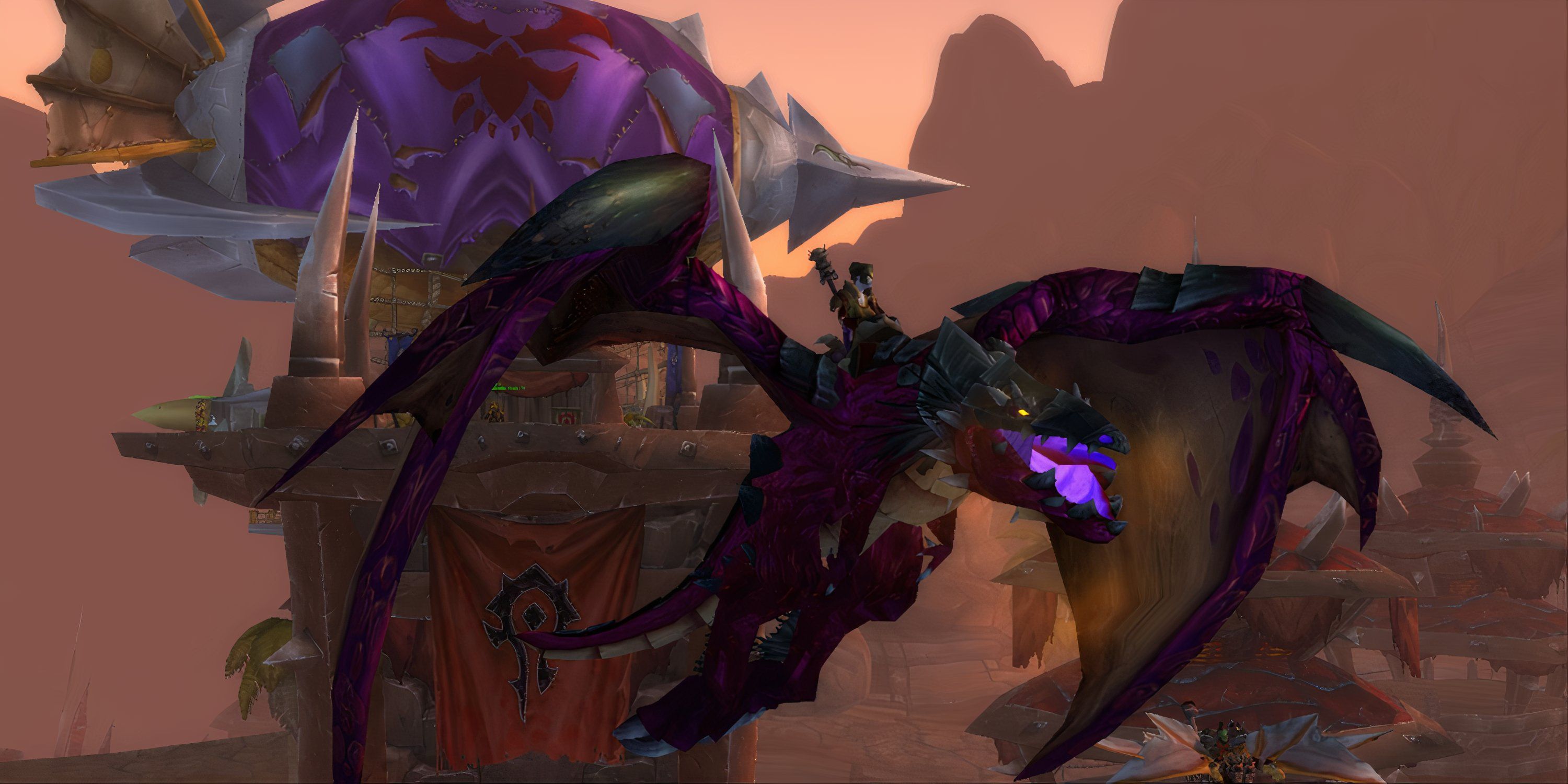 Violet drakes flying in the Calamity of Orgrimmar wow