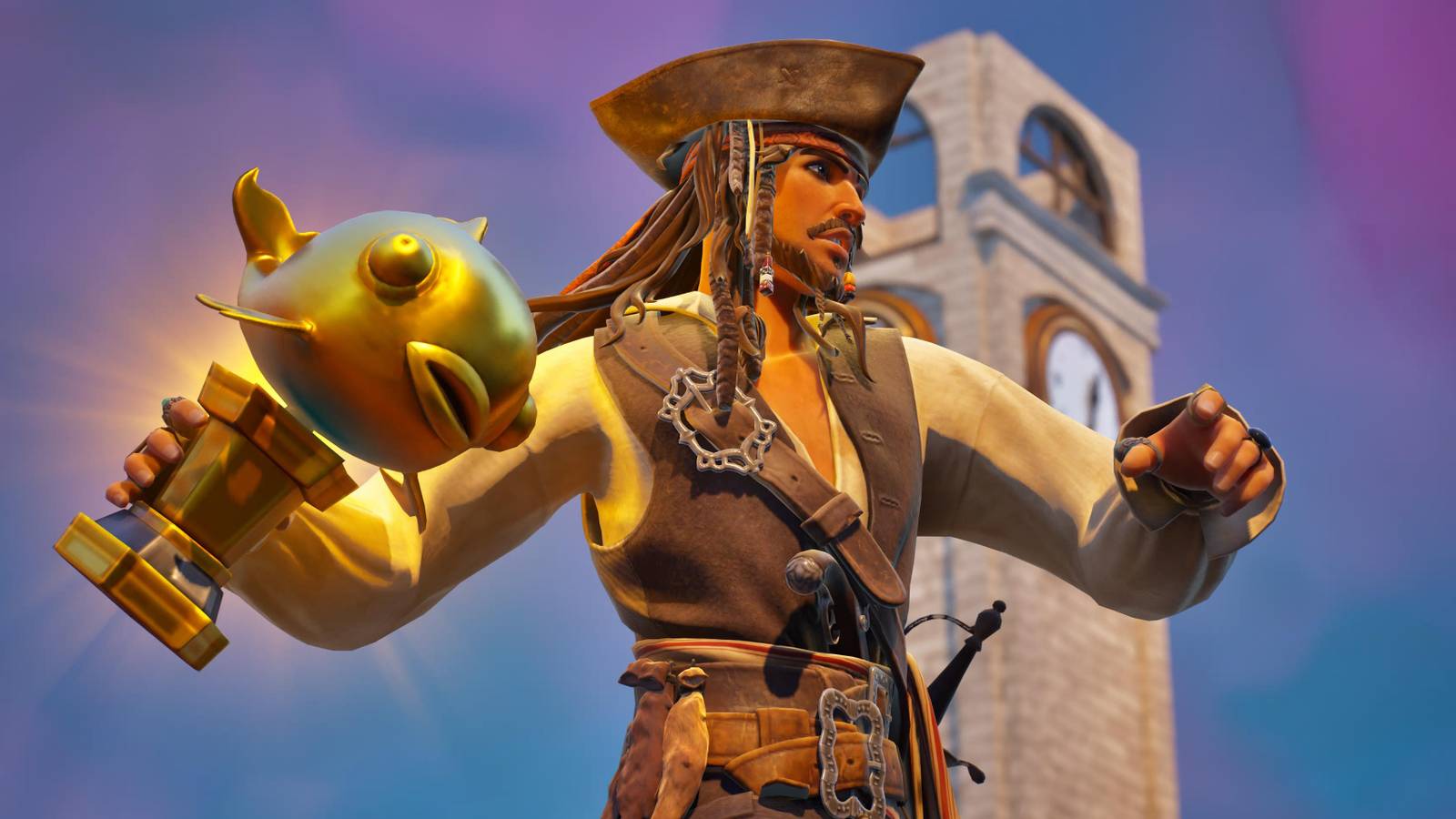 jack sparrow with a mythic goldfish