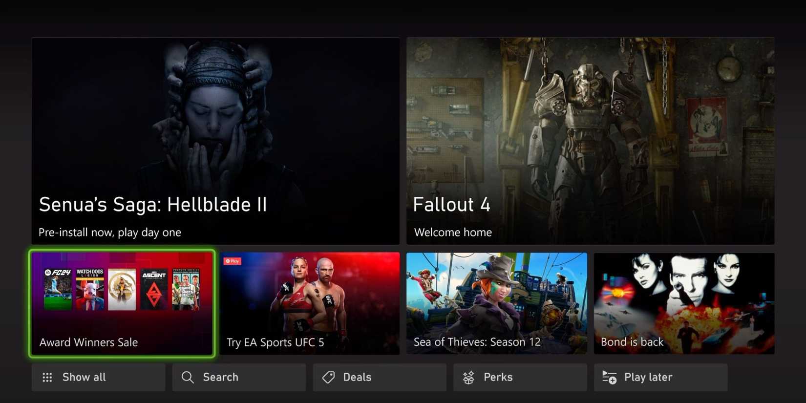 game pass ultimate homepage on xbox series x and s.