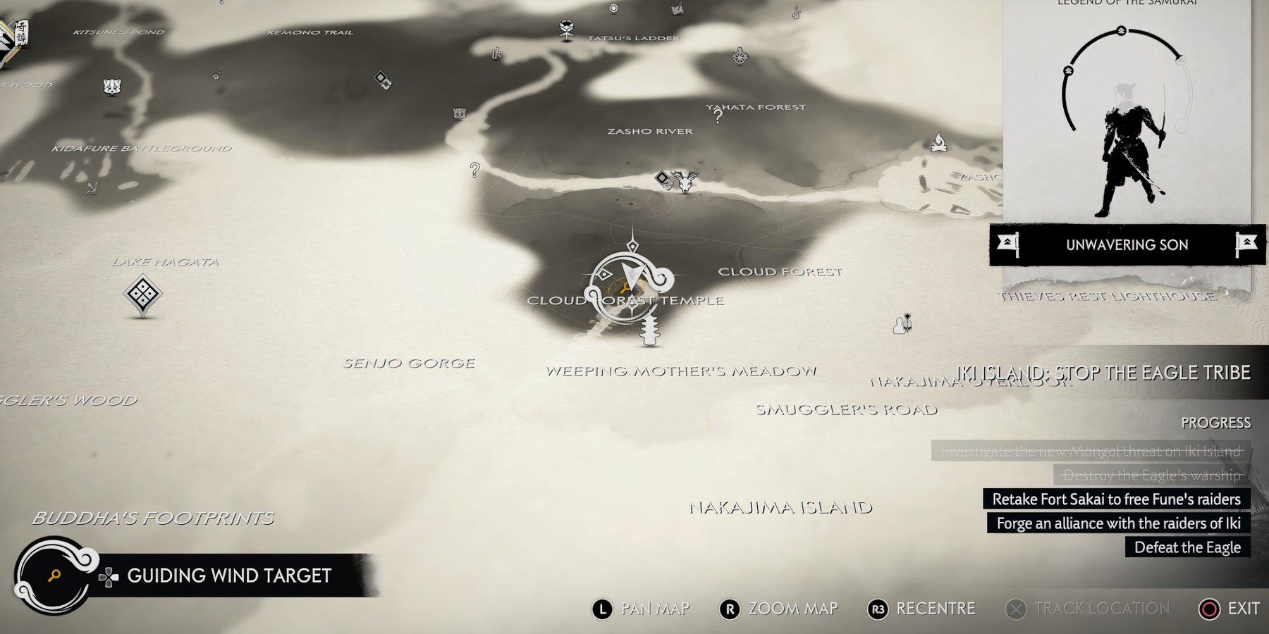 Ghost of Tsushima - Cloud Temple location on the map