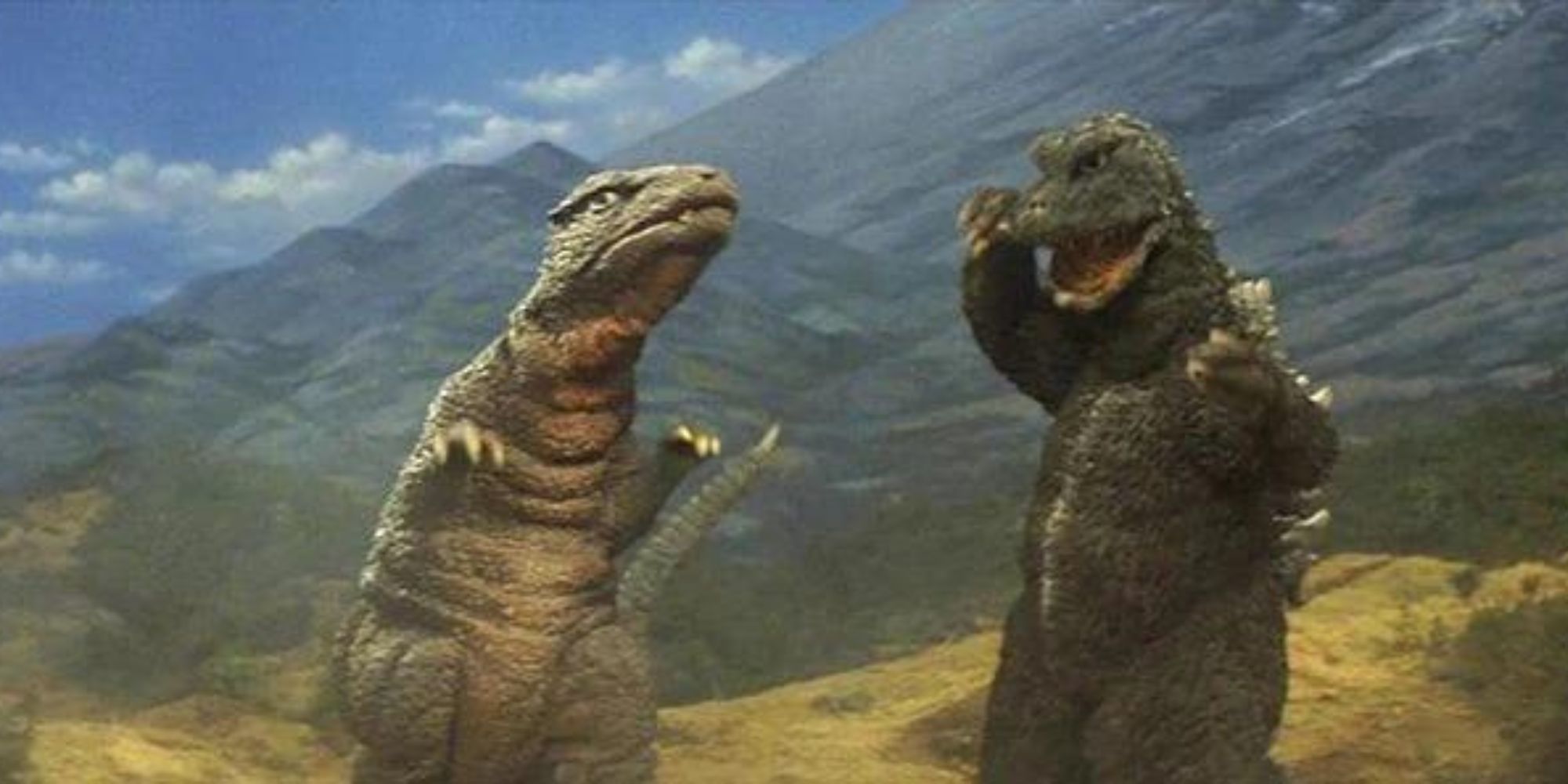 Godzilla and Gorosaurus taunting King Ghidorah together in Destroy all Monsters