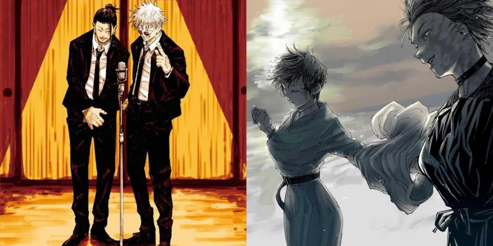 Gojo and Geto in the color spread of the Gojo's Past arc, and Maki and Mai in the color spread of the Perfect Preparation arc.