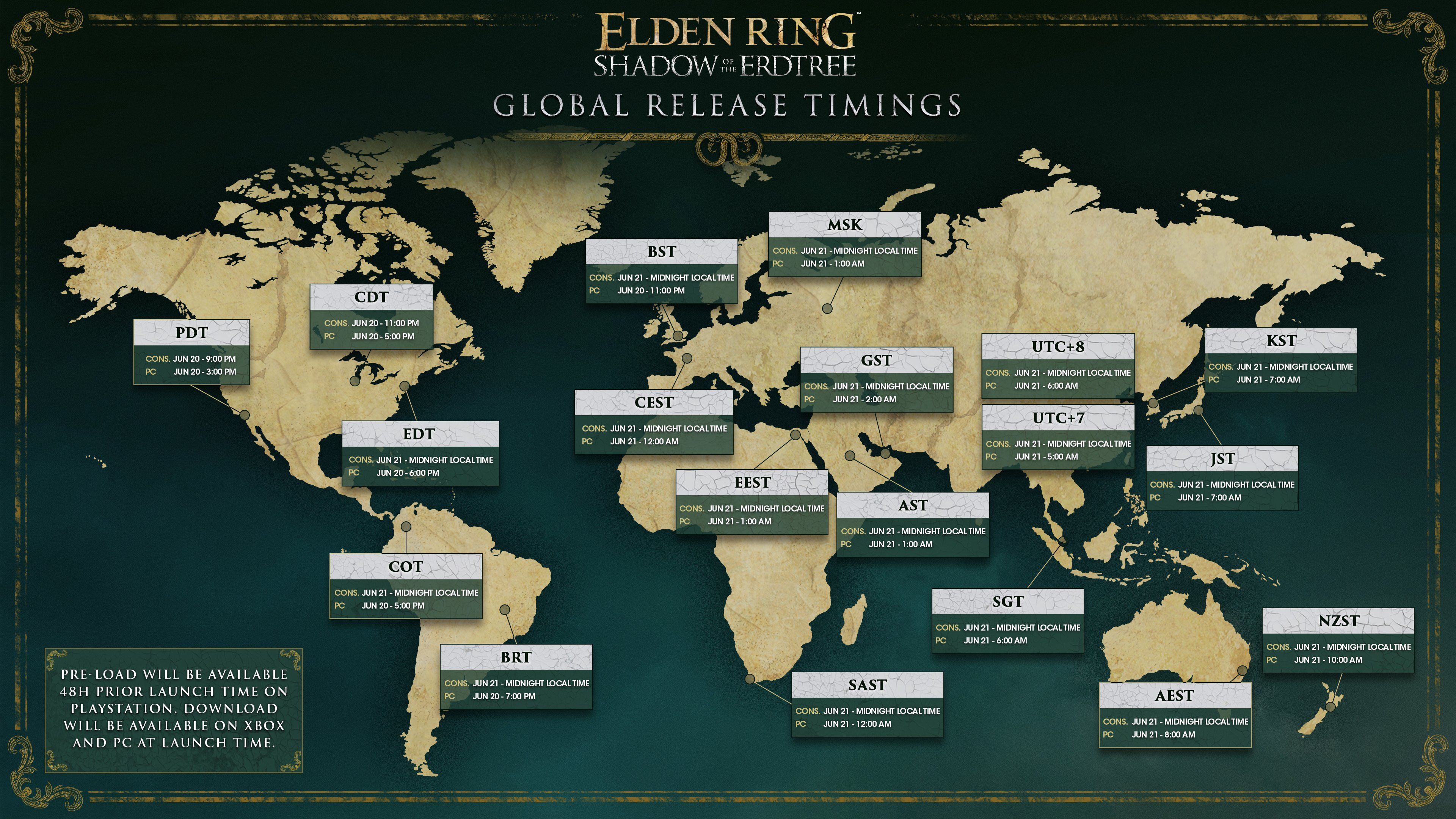 Elden Ring Shadow of the Erdtree Global Launch Release Times