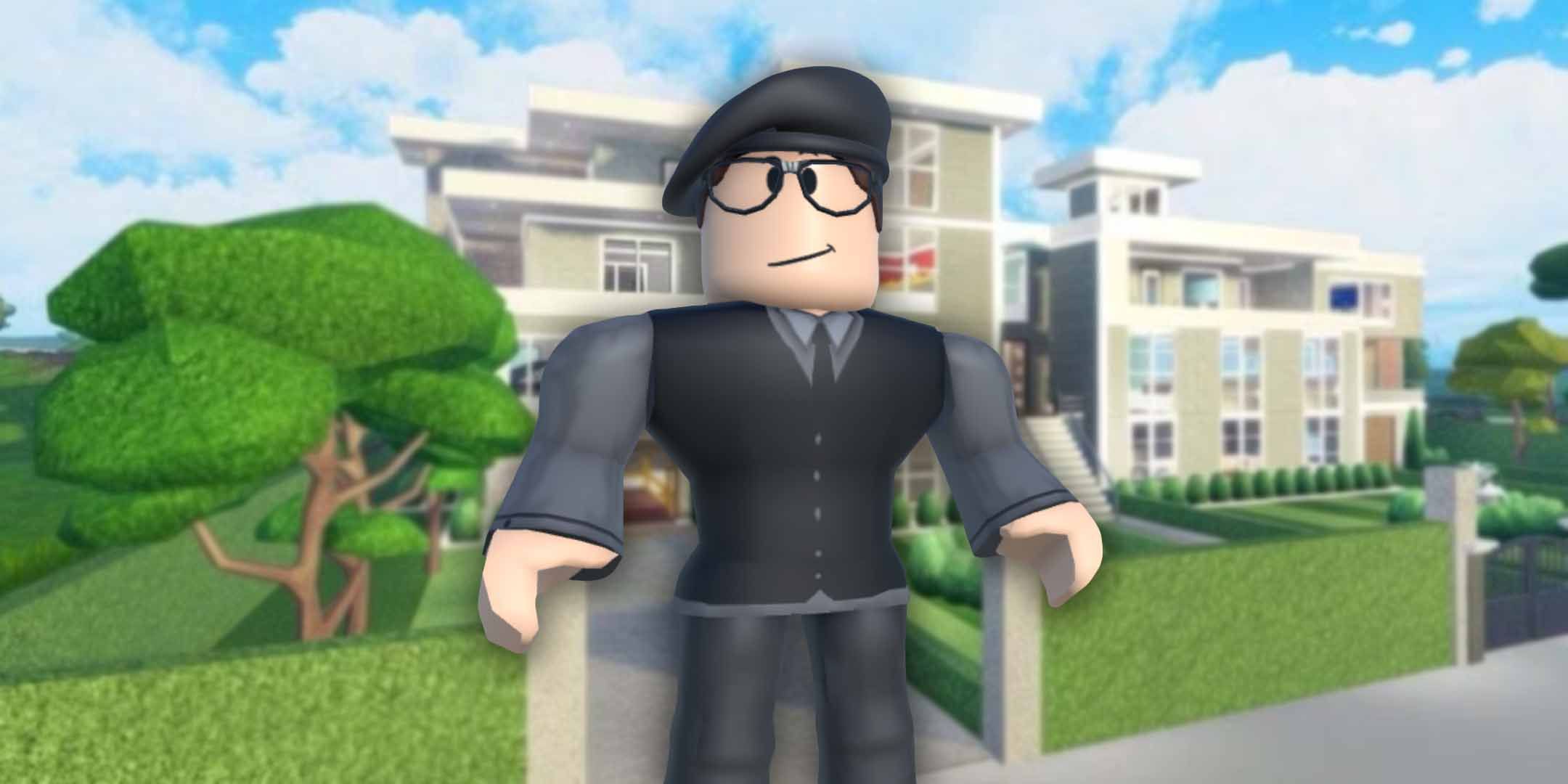 Roblox character standing in front of a house