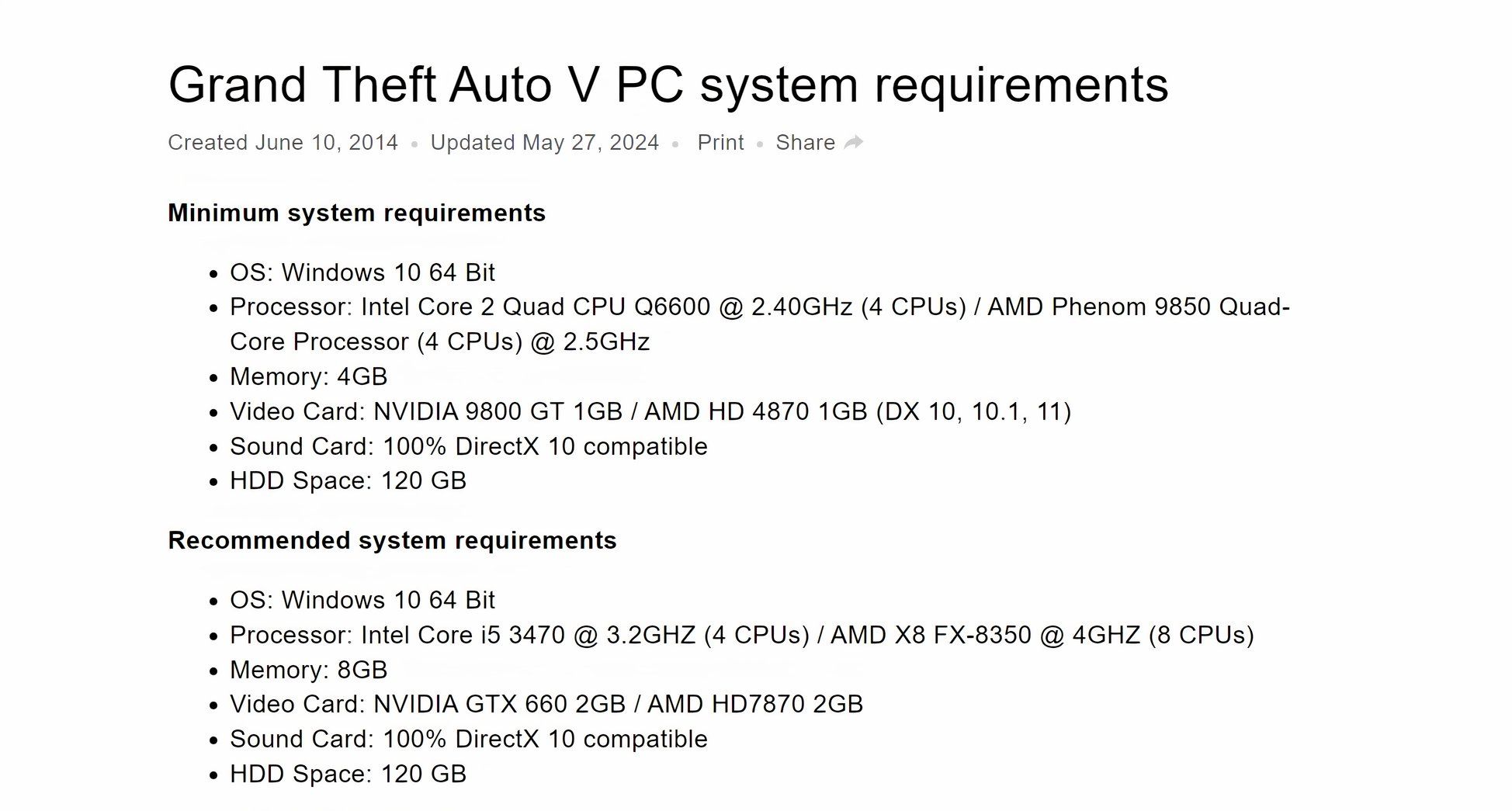 GTA V PC Hardware Requirements