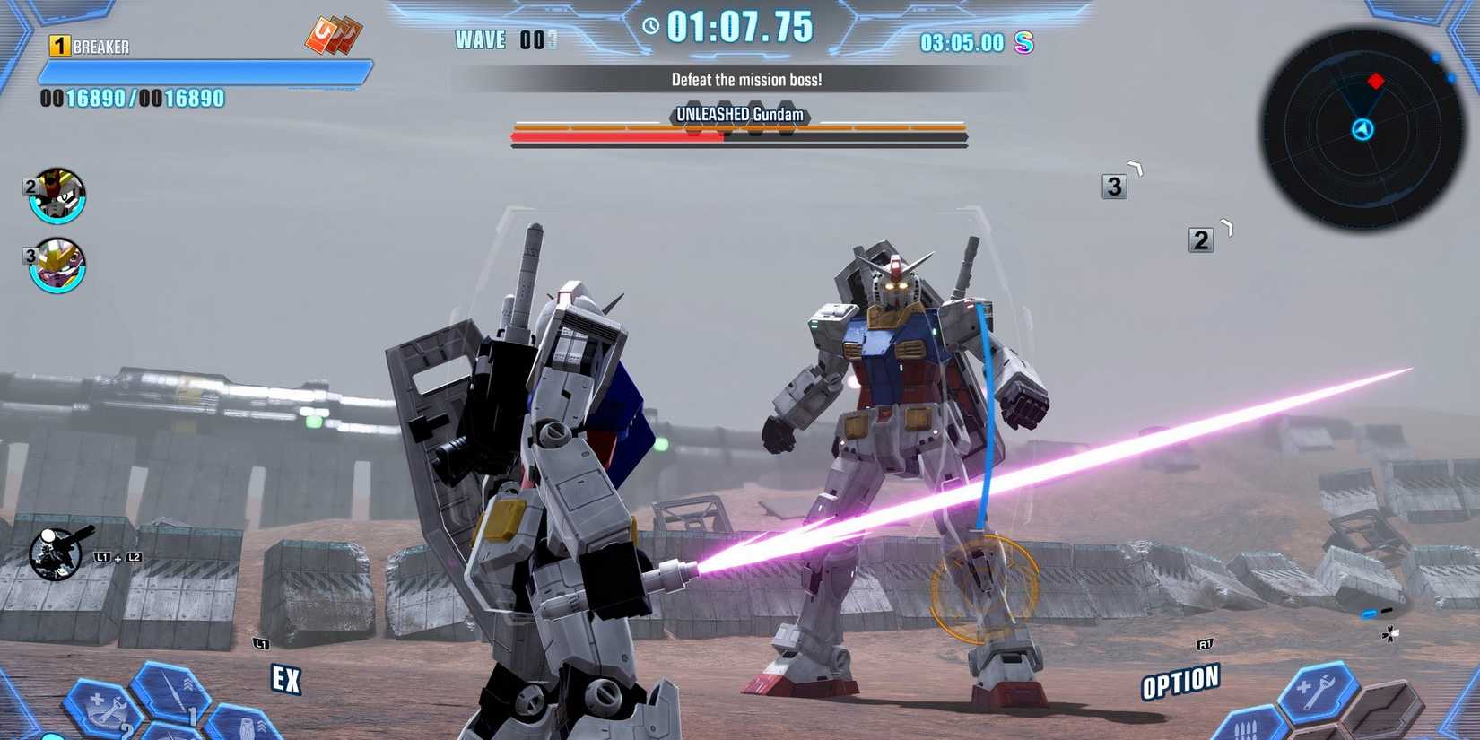 Gundam Breaker 4 two mobile suits square up for a fight