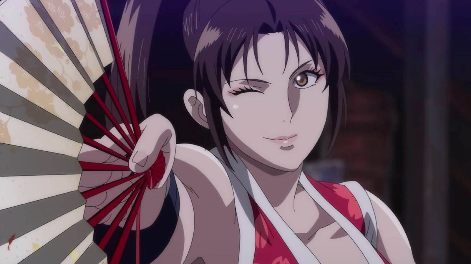 street fighter 6 fatal fury dlc reveal trailer mai shiranui winking and holding up one fan