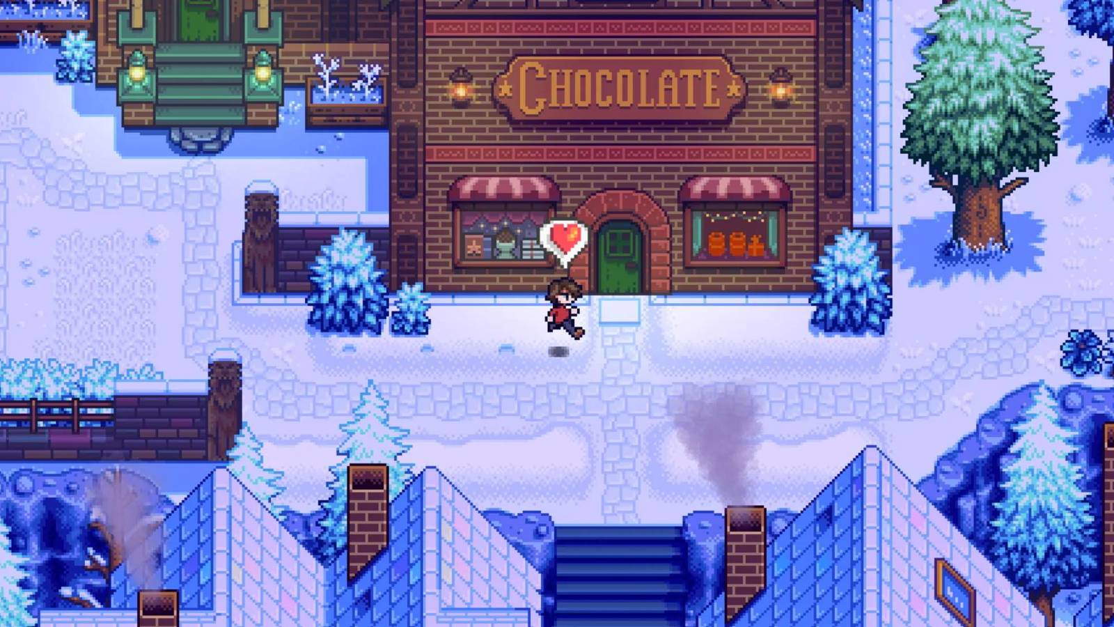 A character from Haunted Chocolatier running with a heart speech bubble over their head