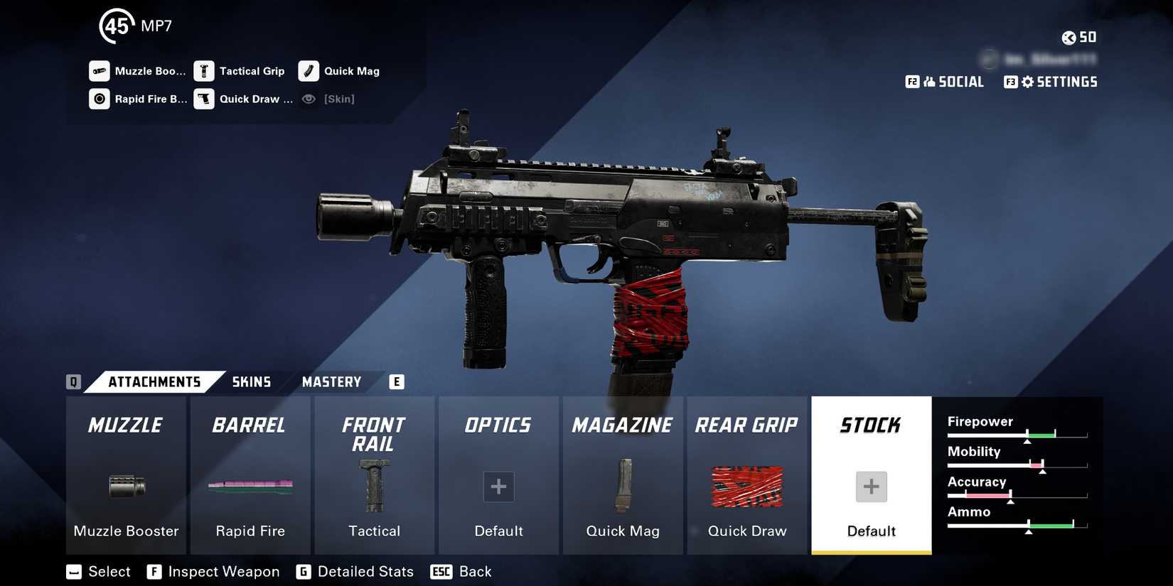 Screenshot showcasing an MP7 build that provides the highest DPS in XDefiant