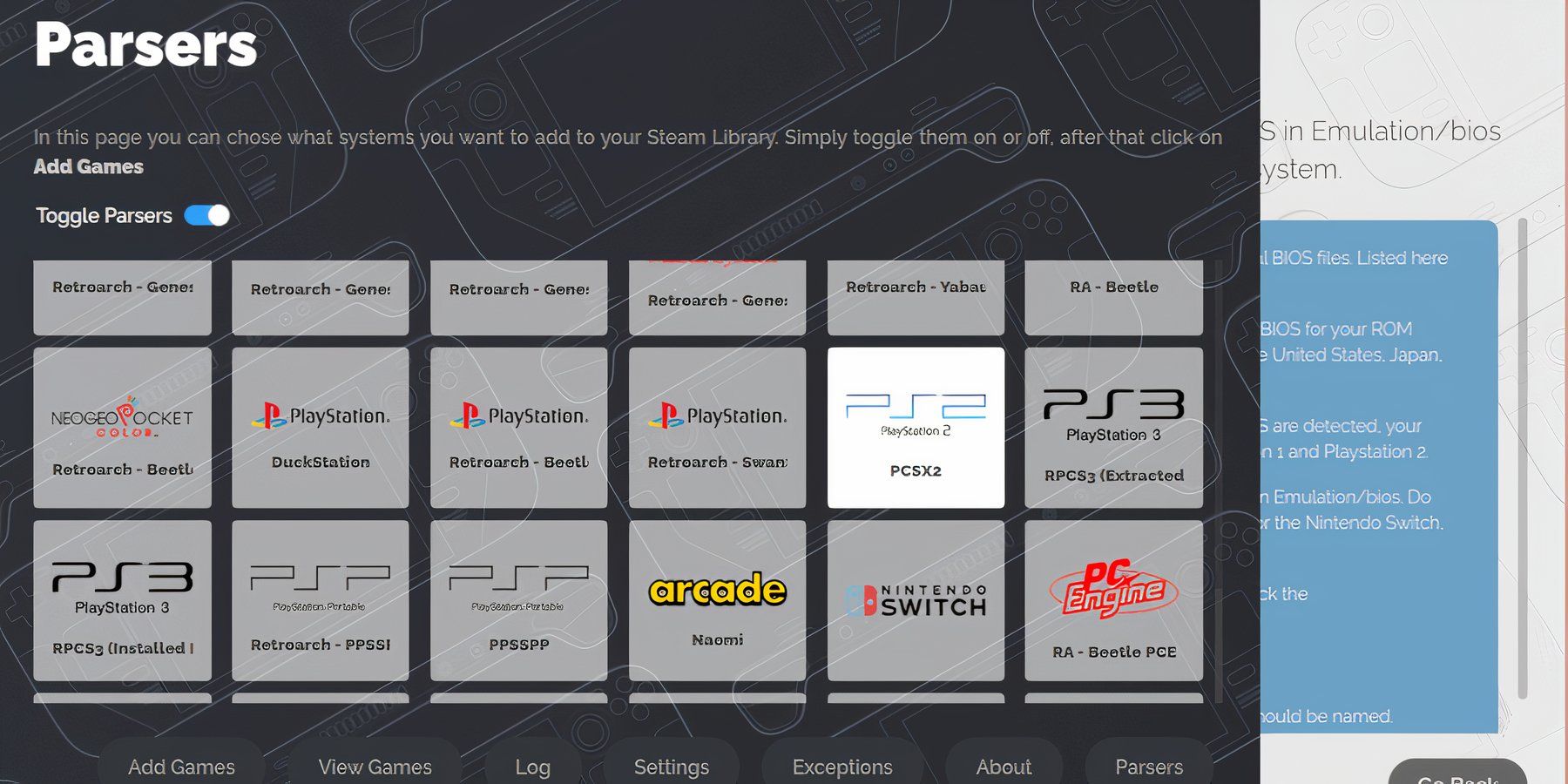 Highlighting the PS2 Emulator on Steam Rom Manager