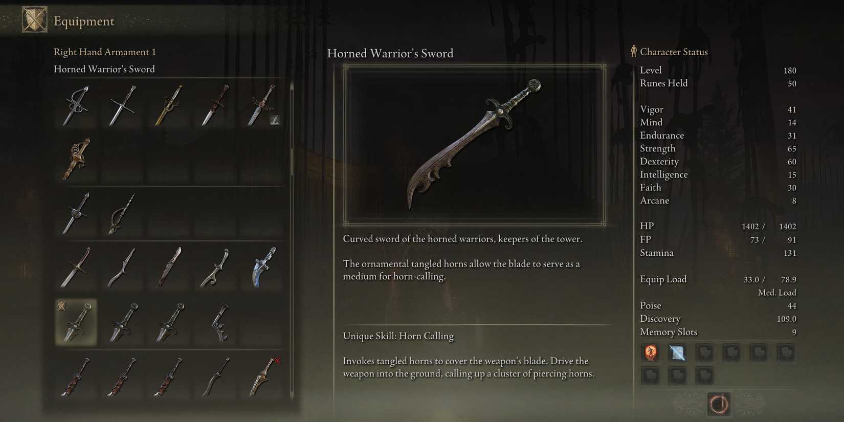 horned warrior sword description elden ring shadow of the erdtree