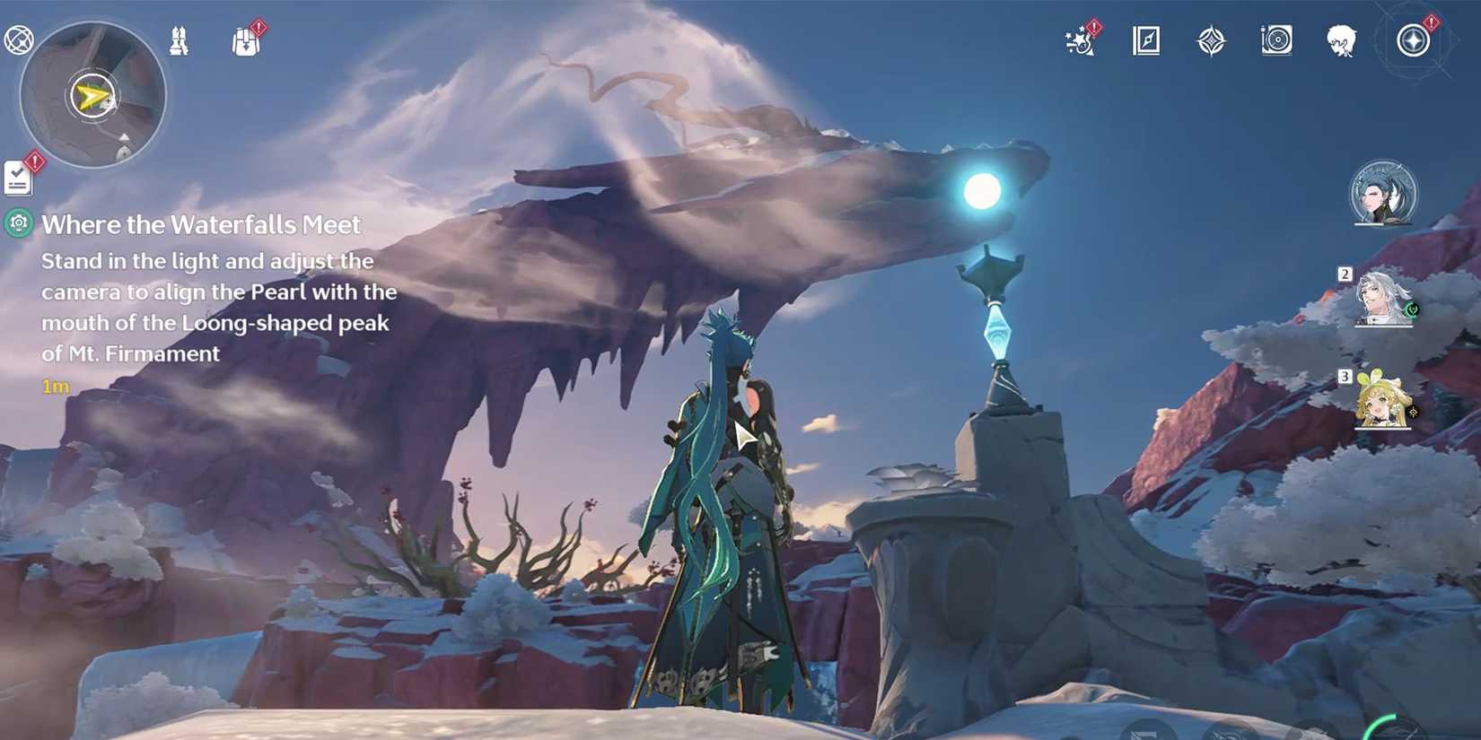 how to align the loongs pearl  with the dragon mouth where the waterfalls meet in wuthering waves