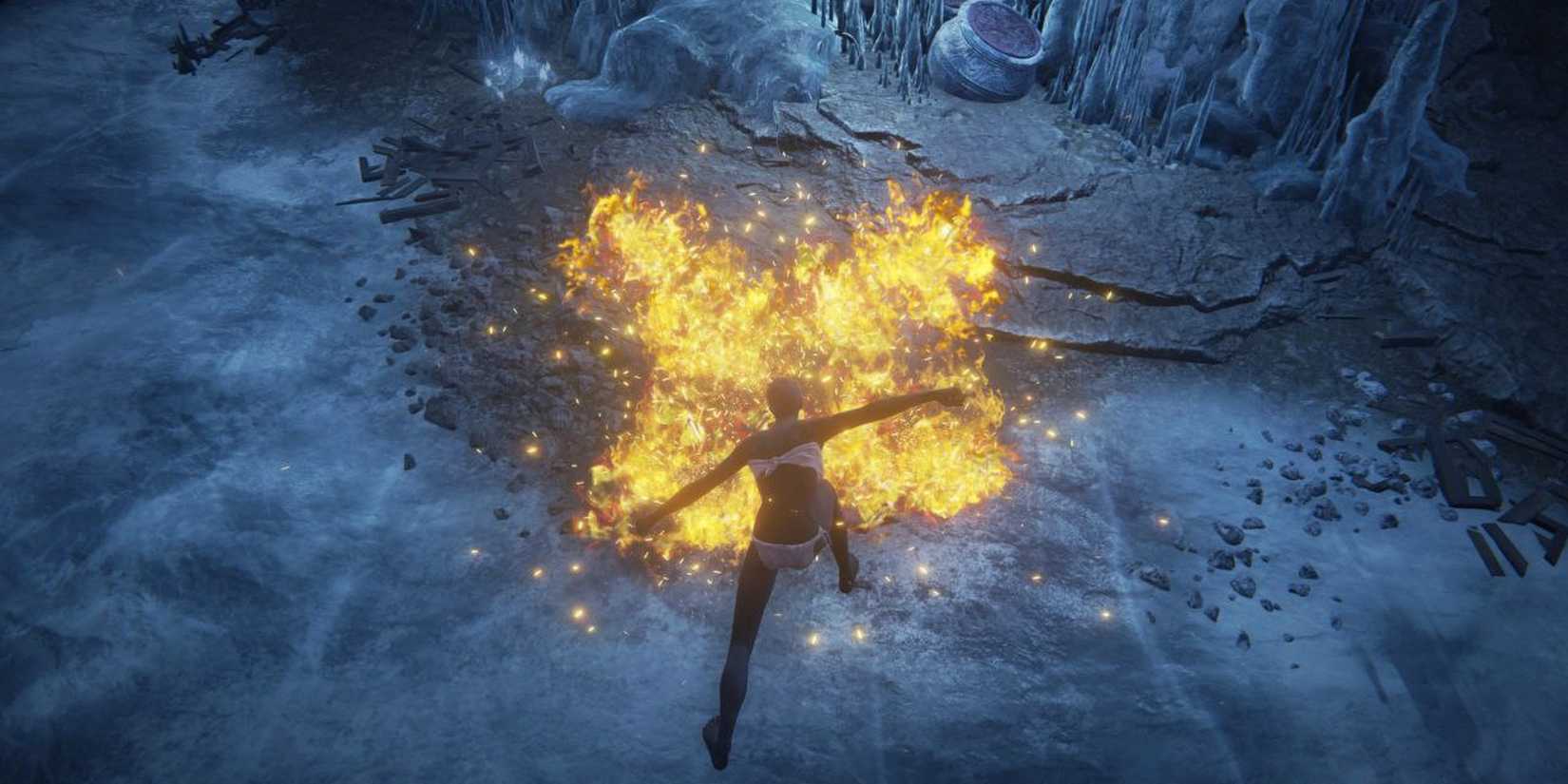 The player character wielding the Frenzyflame Perfume Bottle in Elden Ring: Shadow of the Erdtree.