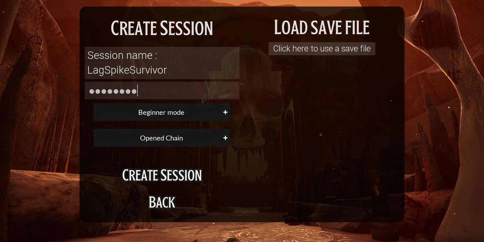 Session settings in Chained Together