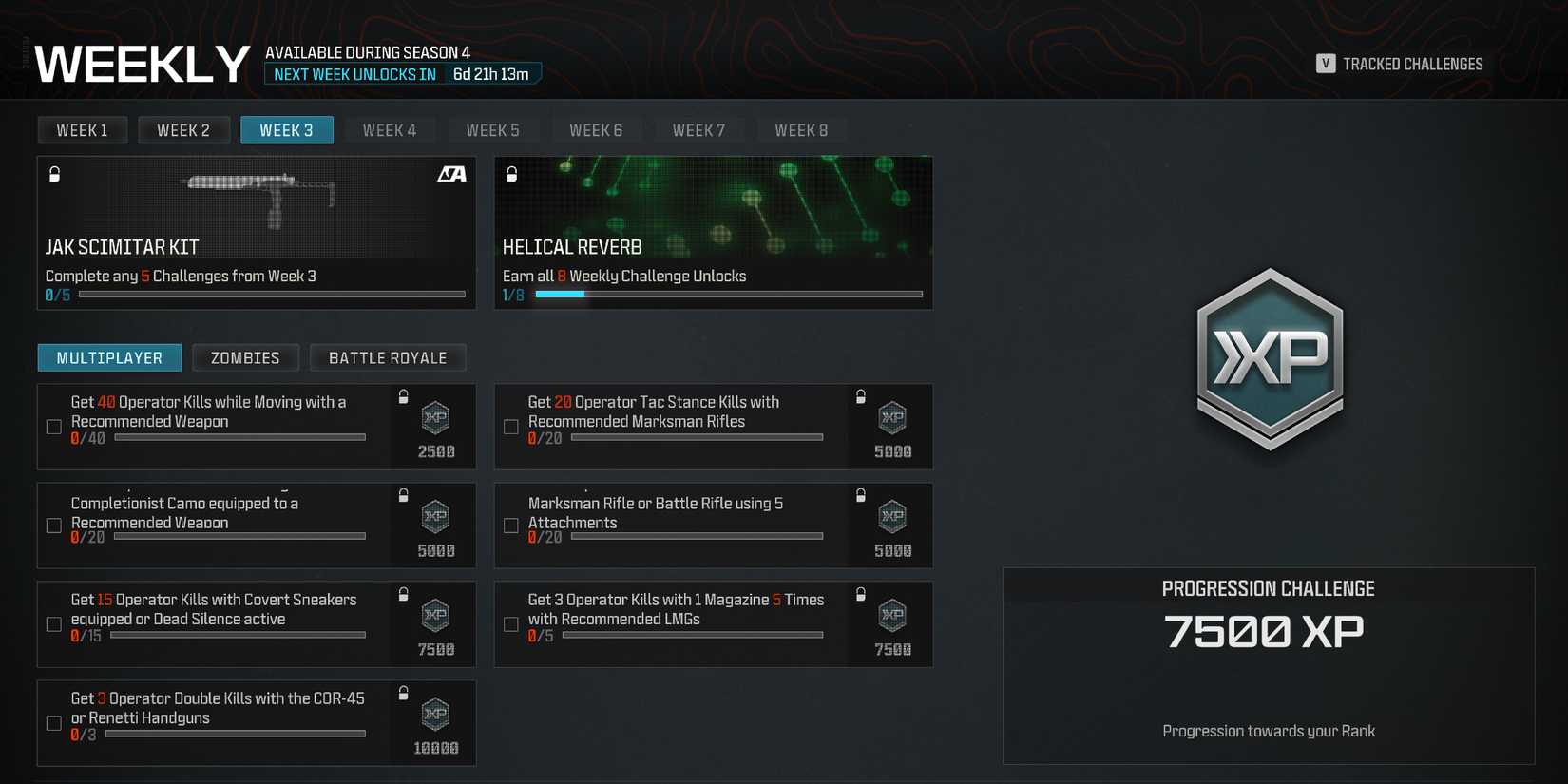 Screenshot showcasing how to unlock the JAK Scimitar Aftermarket Part for the FJX Horus in Modern Warfare 3 and Warzone 