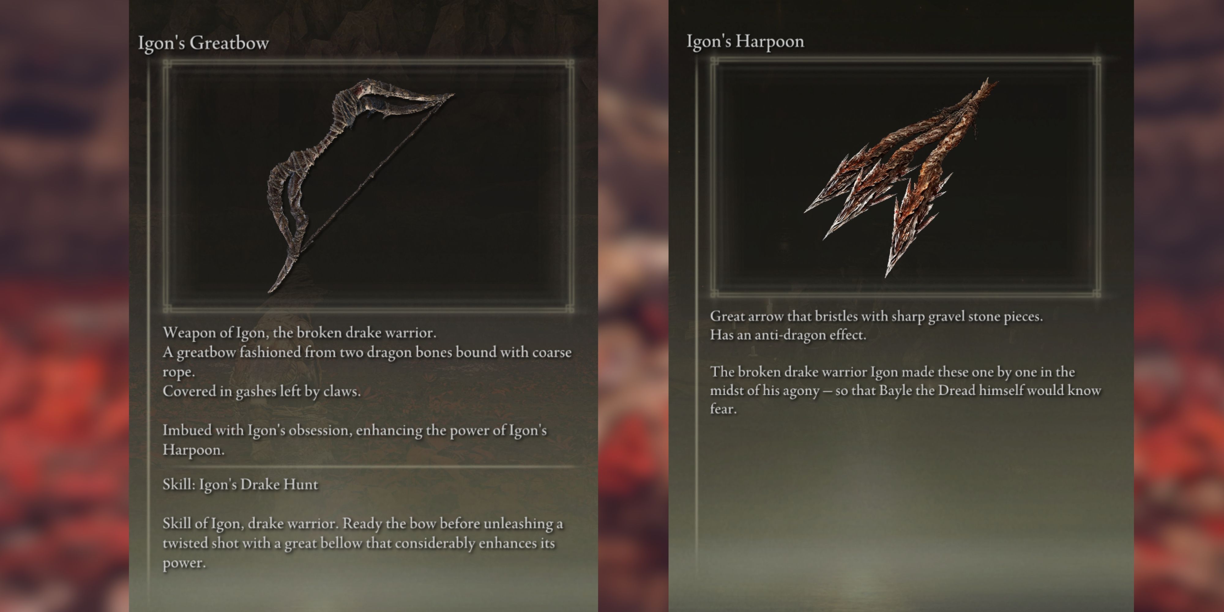 igon's greatbow and igon's harpoon description in elden ring shadow of the erdtree