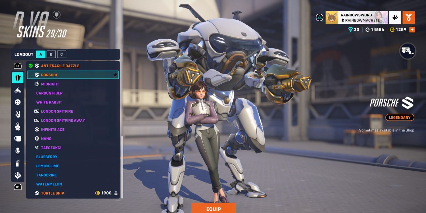 D.Va from Overwatch 2 equipped with the Porsche skin