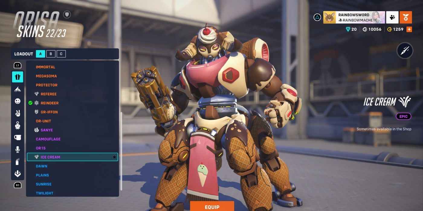 An image of the hero Orisa from Overwatch 2 with the Ice Cream skin equipped